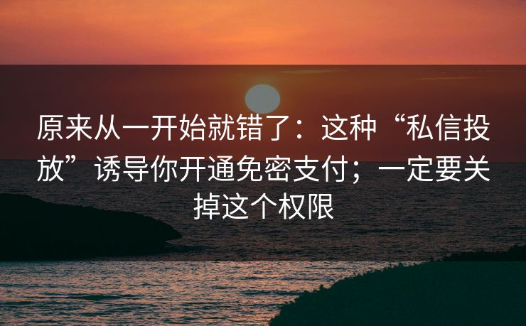 原来从一开始就错了：这种“私信投放”诱导你开通免密支付；一定要关掉这个权限
